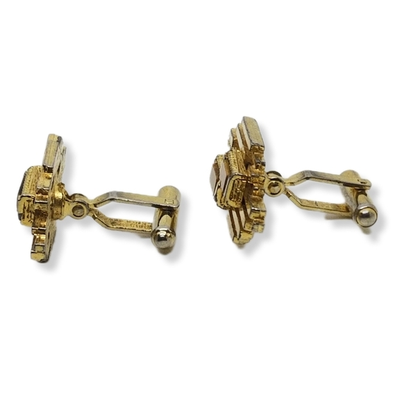 CHRISTIAN DIOR VINTAGE MID CENTURY MODERN GOLDPLATED & TIGERS EYE MENS CUFFLINKS - Picture 6 of 8